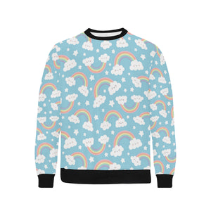 Cute rainbow clound star pattern blue background Men's Crew Neck Sweatshirt