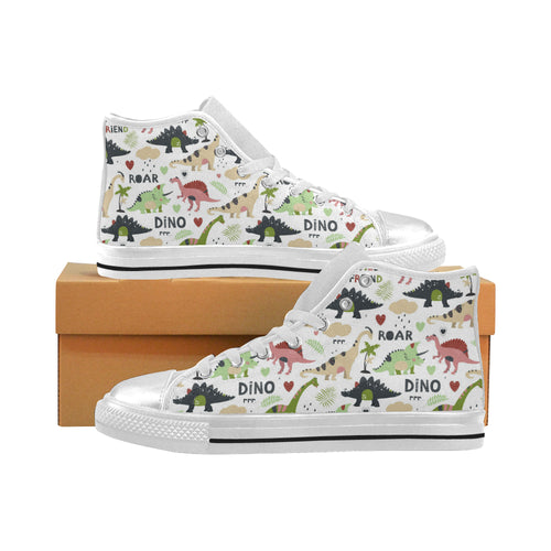 Cute dinosaurs pattern Women's High Top Canvas Shoes White