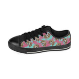 Beagle muzzles turquoise paint splashes pink patte Men's Low Top Canvas Shoes Black
