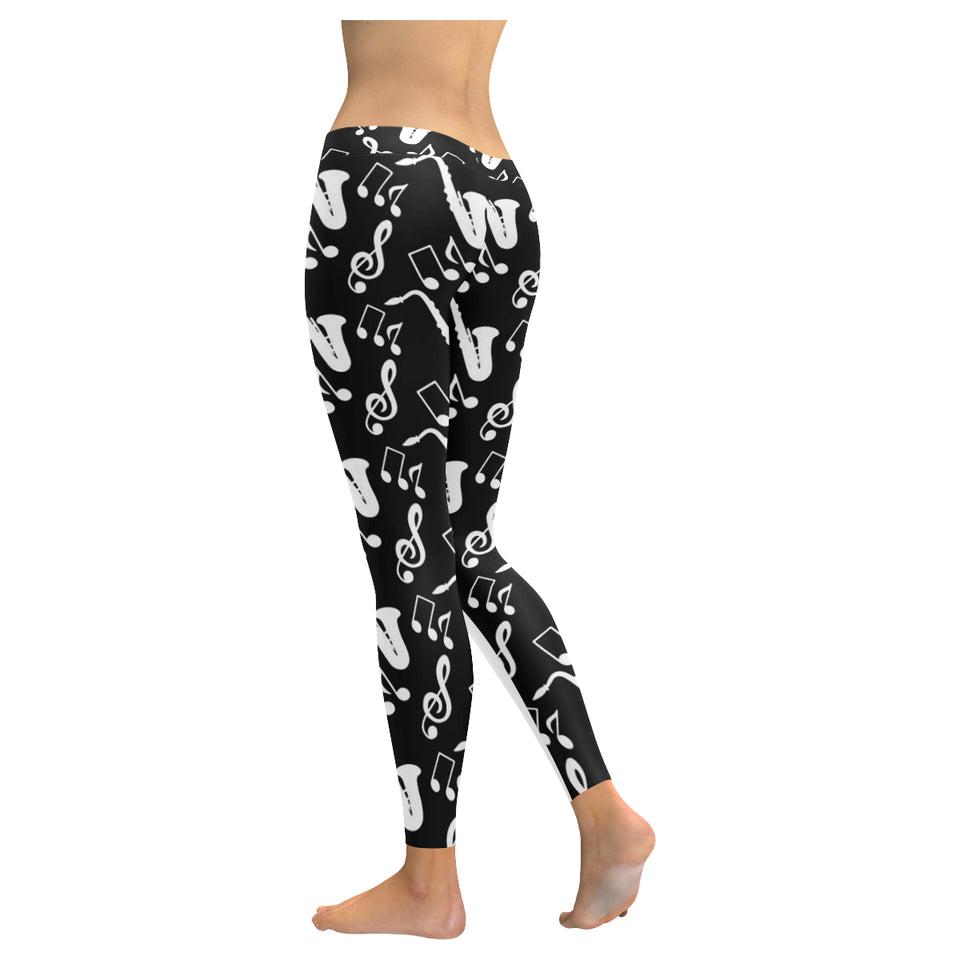 Saxophone music notes treble clef black white them Women's Legging Fulfilled In US