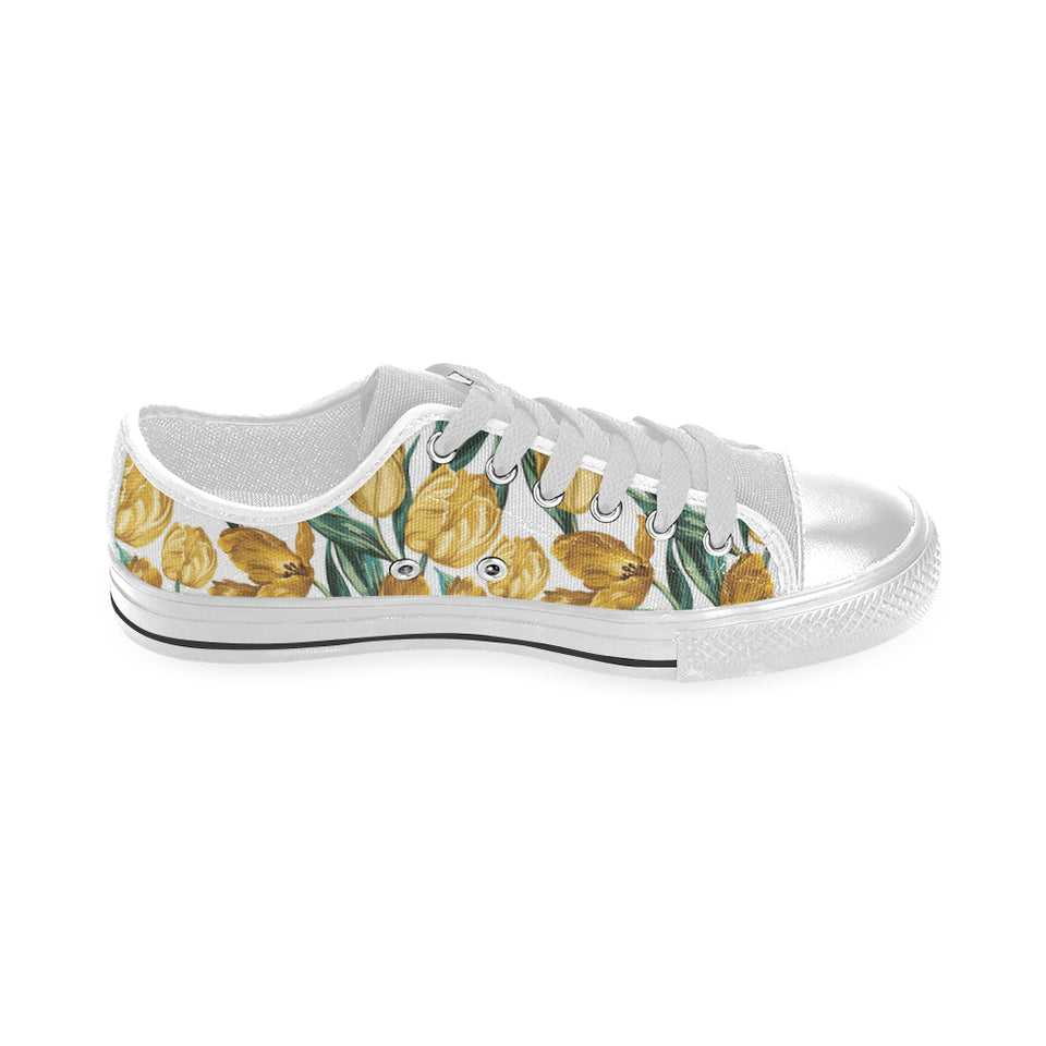 yellow tulips pattern Men's Low Top Shoes White