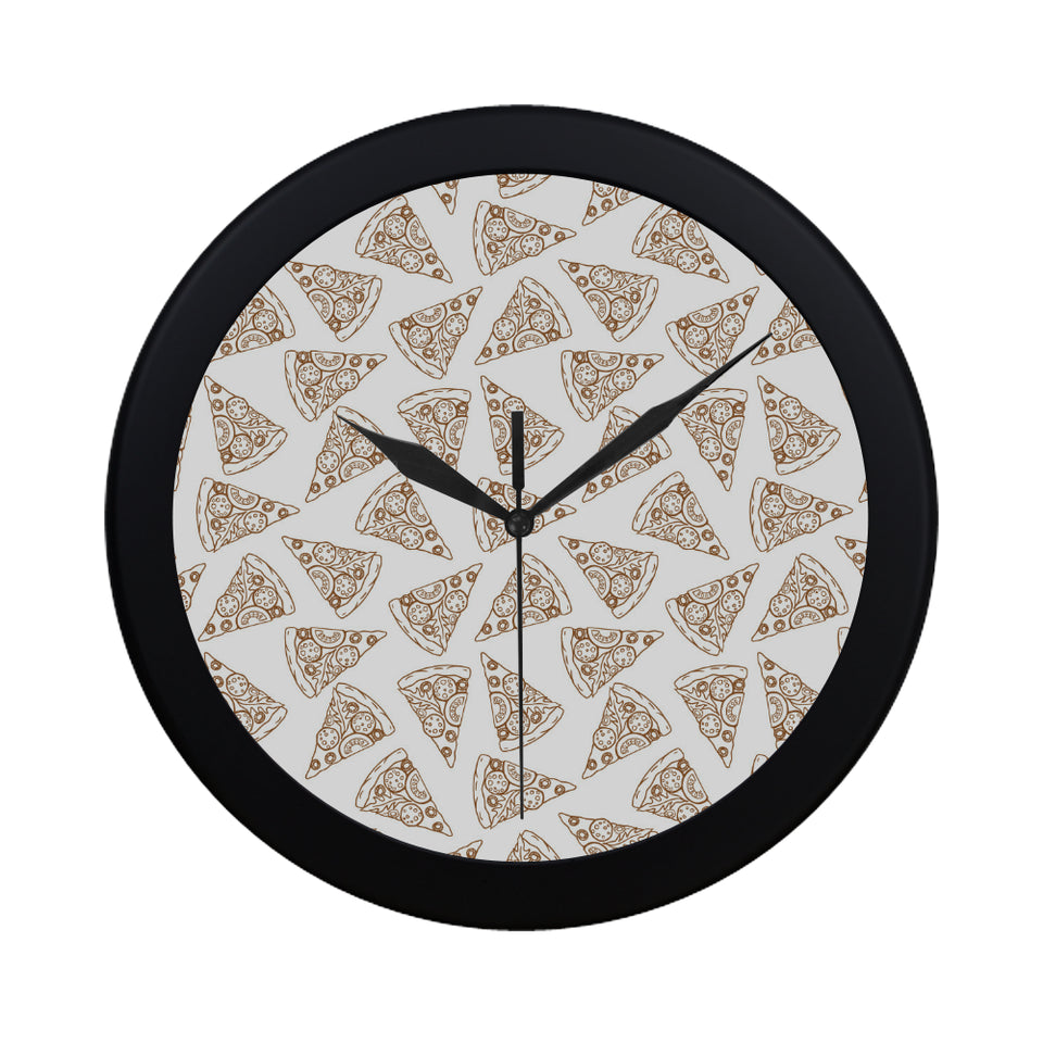 Hand drawn pizza pattern Elegant Black Wall Clock