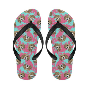 Beagle muzzles turquoise paint splashes pink patte Unisex Flip Flops
