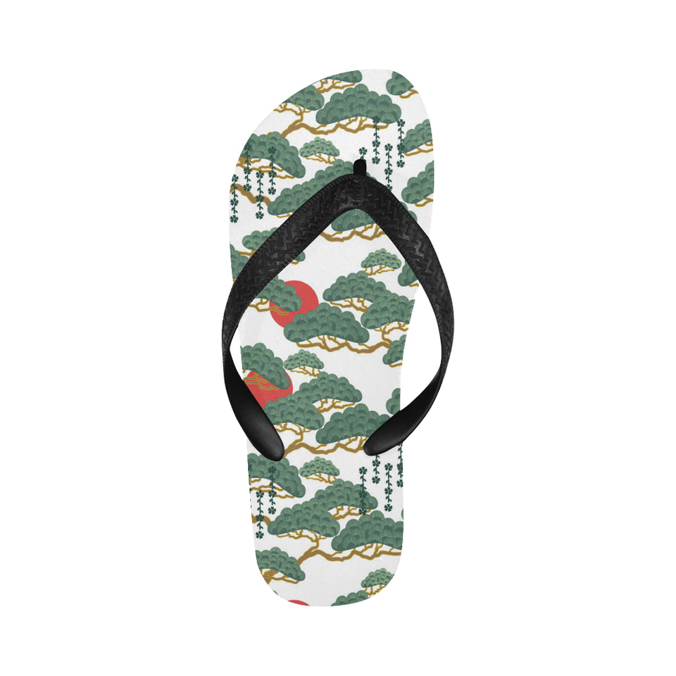 Bonsai red sun japanese pattern Unisex Flip Flops
