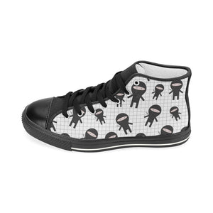 Ninja pattern plaid background Women's High Top Canvas Shoes Black