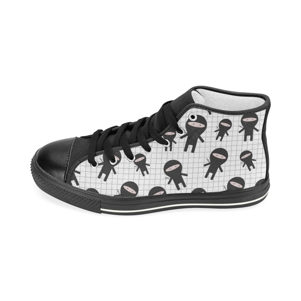 Ninja pattern plaid background Women's High Top Canvas Shoes Black
