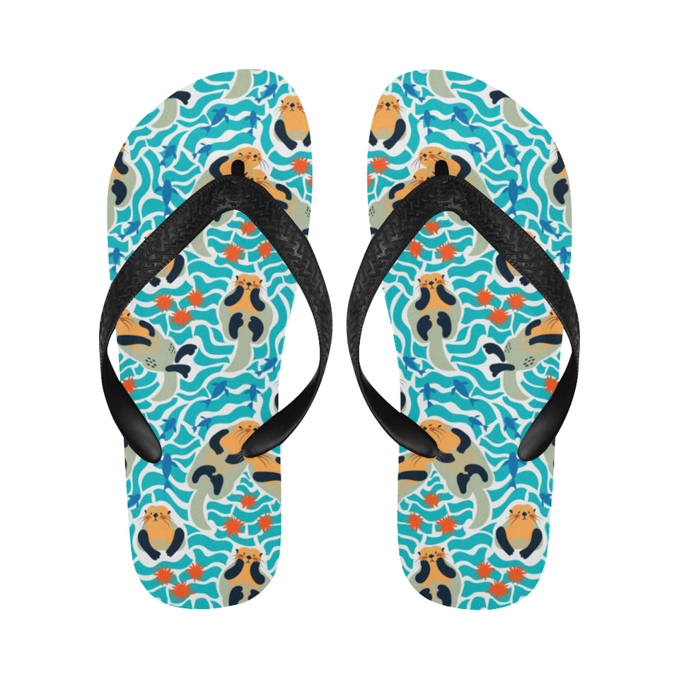 Cute sea otters fishe sea urchin pattern Unisex Flip Flops