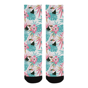 Toucan tropical flower leave pattern Crew Socks