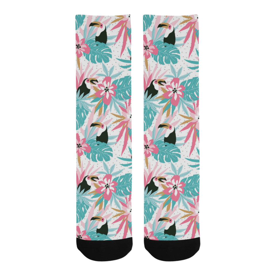 Toucan tropical flower leave pattern Crew Socks