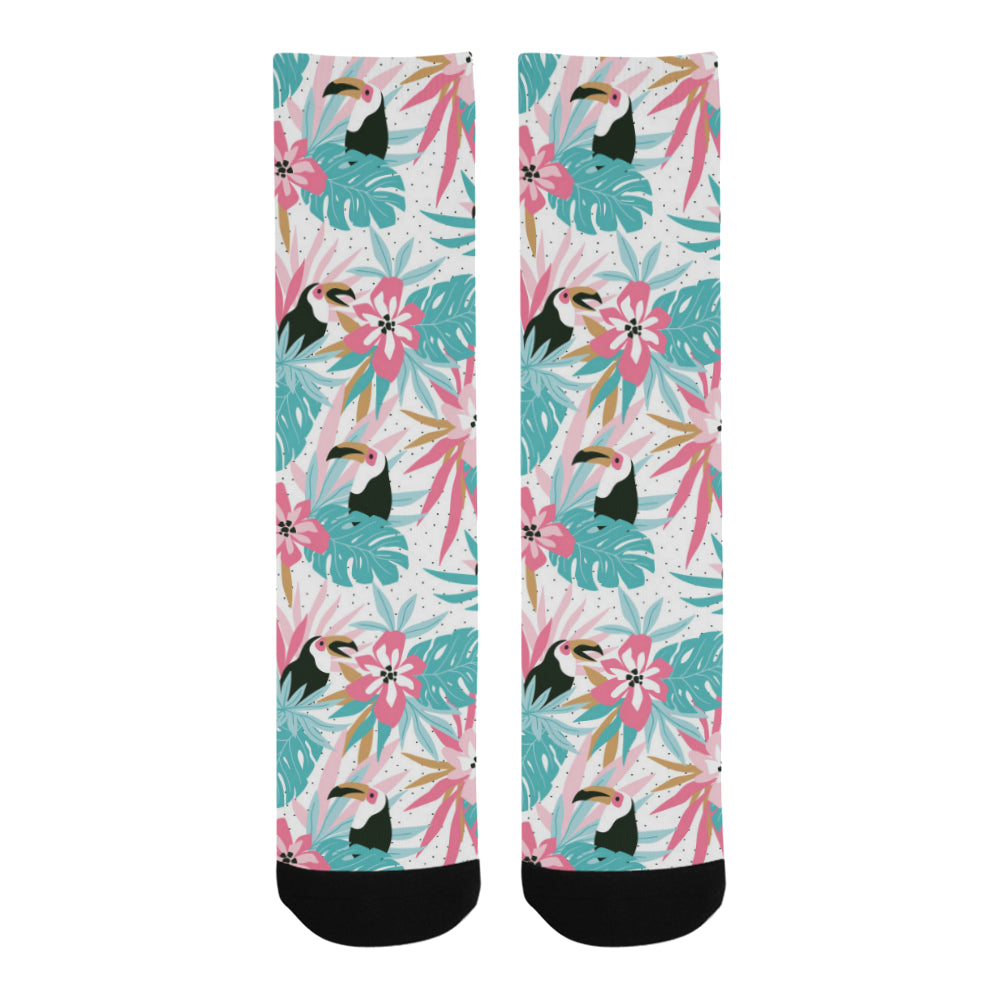 Toucan tropical flower leave pattern Crew Socks