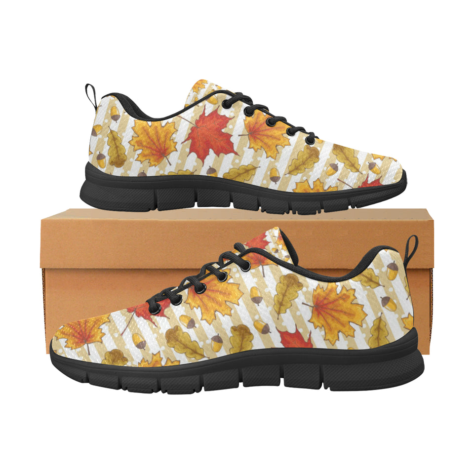 Maple leaf oak leaf acorns beige striped backgroun Women's Sneaker Shoes