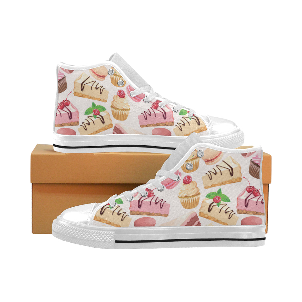 Cake cupcake sweets pattern Men's High Top Canvas Shoes White