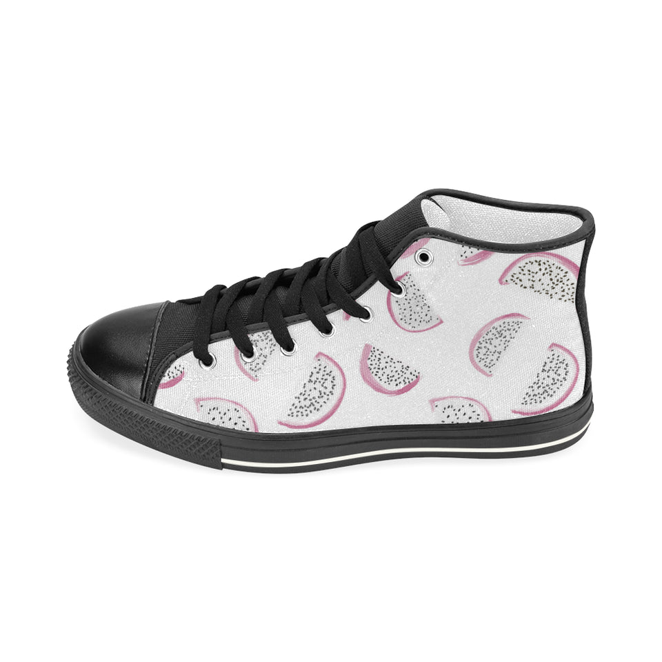 dragon fruit pattern Women's High Top Canvas Shoes Black