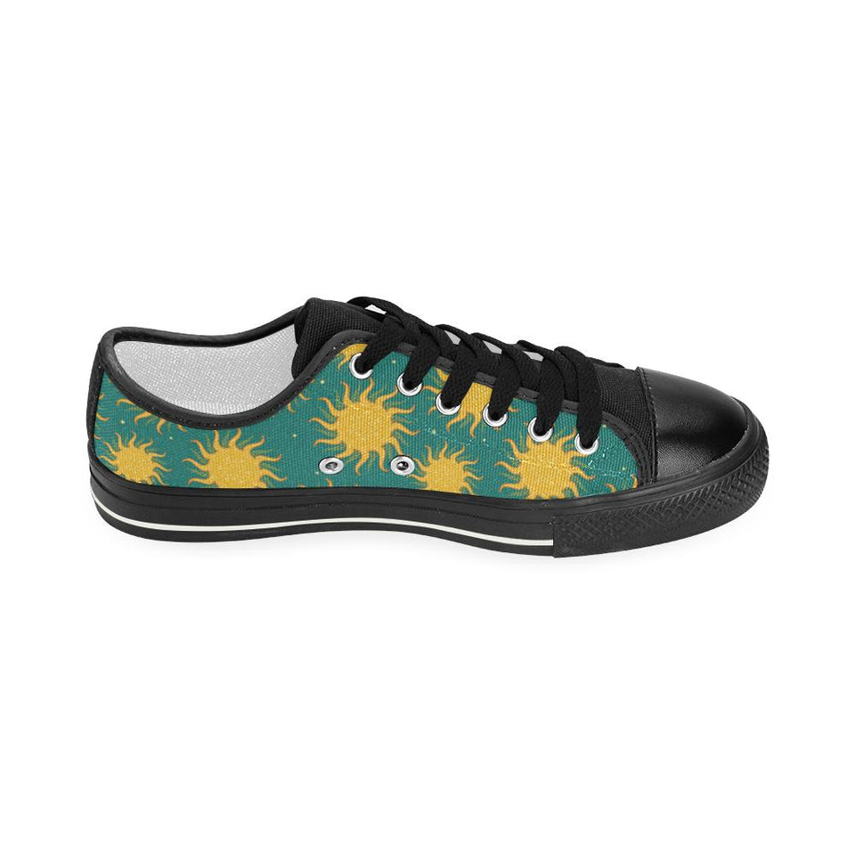 Sun green background Kids' Boys' Girls' Low Top Canvas Shoes Black