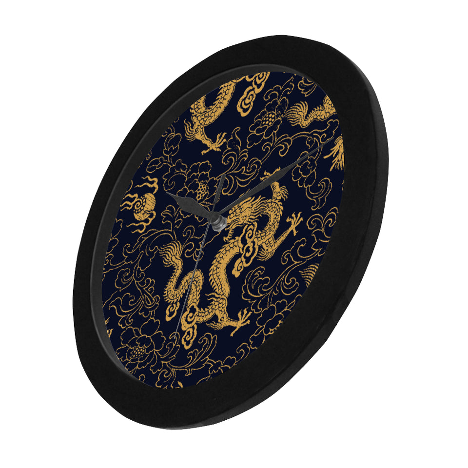 Gold dragon pattern Elegant Black Wall Clock