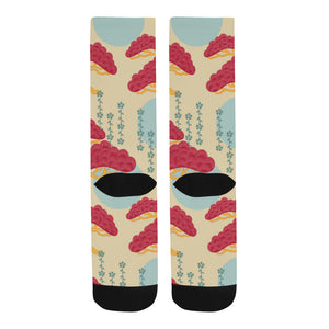 Red Bonsai gray sun japanese pattern Crew Socks