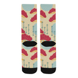 Red Bonsai gray sun japanese pattern Crew Socks