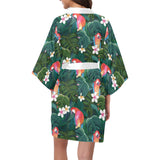 Parrot Palm tree leaves flower hibiscus pattern Women's Short Kimono Robe