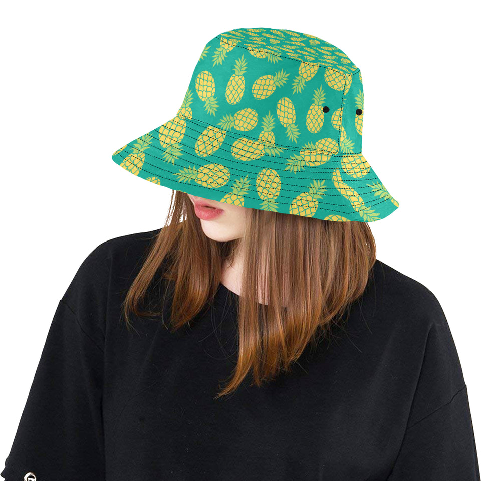 Pineapples pattern green background Unisex Bucket Hat