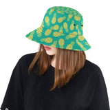 Pineapples pattern green background Unisex Bucket Hat