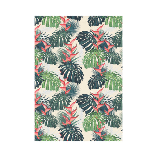 heliconia flowers, palm and monstera leaves House Flag Garden Flag