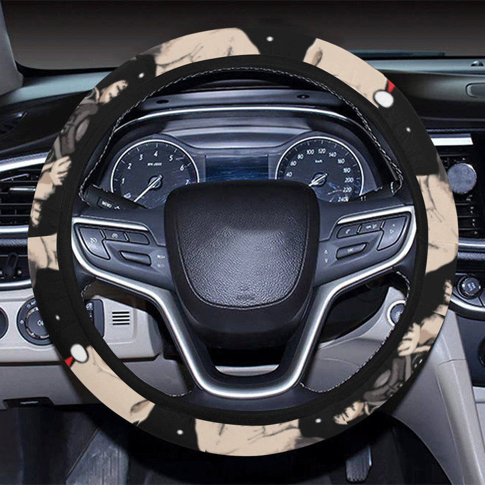 Christmas Pugs Santa_s red cap pattern Car Steering Wheel Cover
