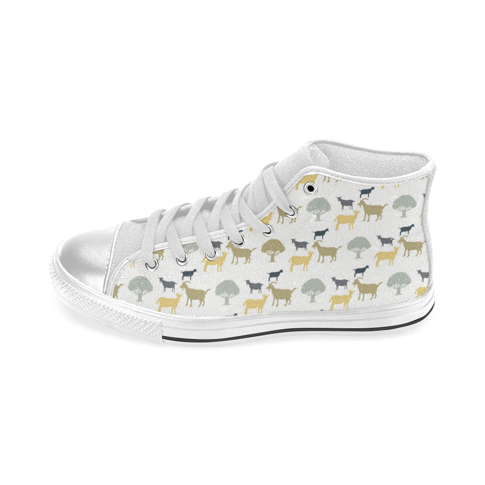 Silhouettes of goat and tree pattern Women's High Top Canvas Shoes White