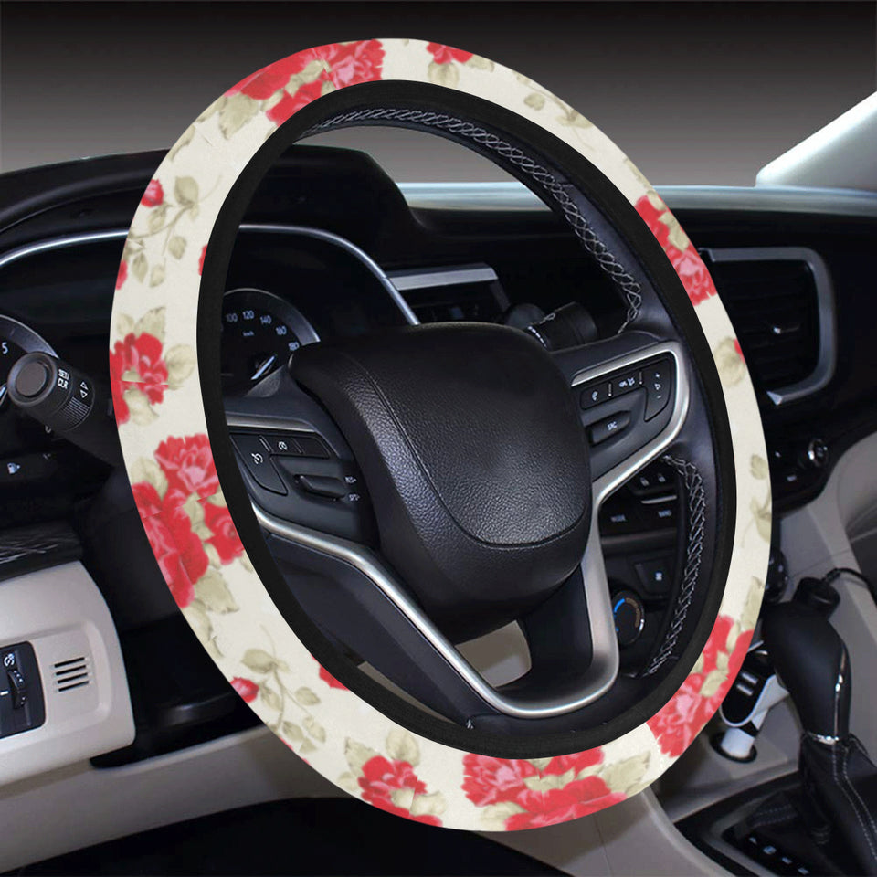 Rose Pattern Print Design 01 Car Steering Wheel Cover
