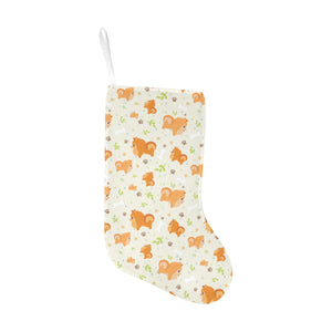 Cute brown pomeranian paw leave bone pattern Christmas Stocking