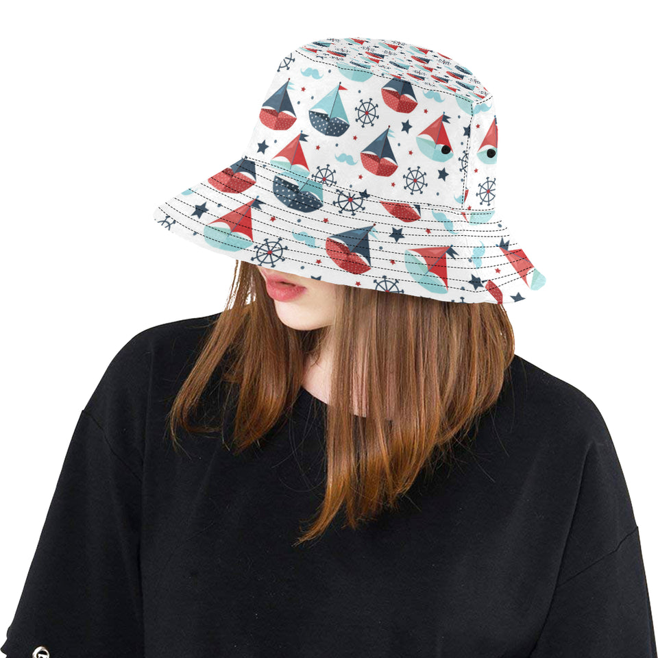 Cute color paper sailboat pattern Unisex Bucket Hat