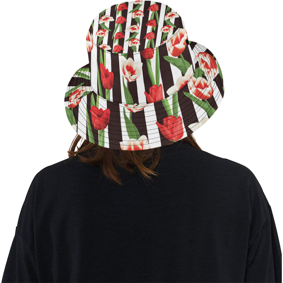 red and white tulips pattern Unisex Bucket Hat