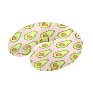 Avocado heart pink background U-Shaped Travel Neck Pillow