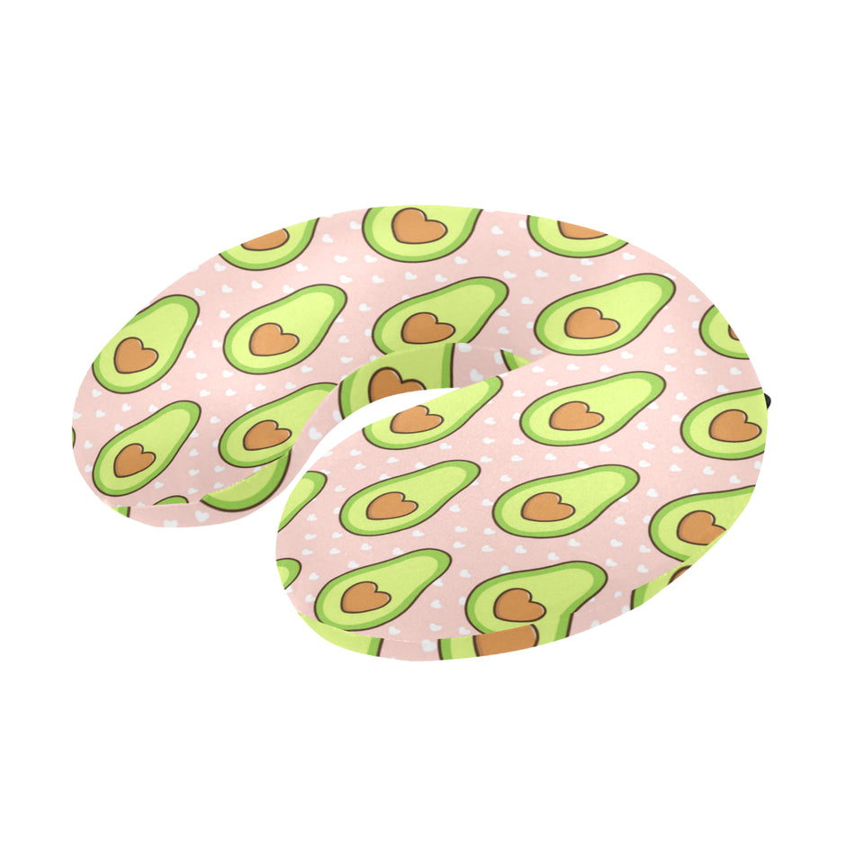 Avocado heart pink background U-Shaped Travel Neck Pillow