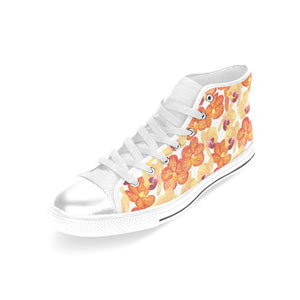 Orange yellow orchid flower pattern background Women's High Top Canvas Shoes White