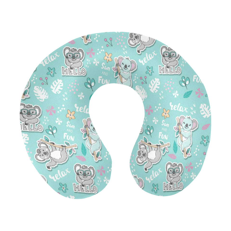 Cute koalas blue background pattern U-Shaped Travel Neck Pillow