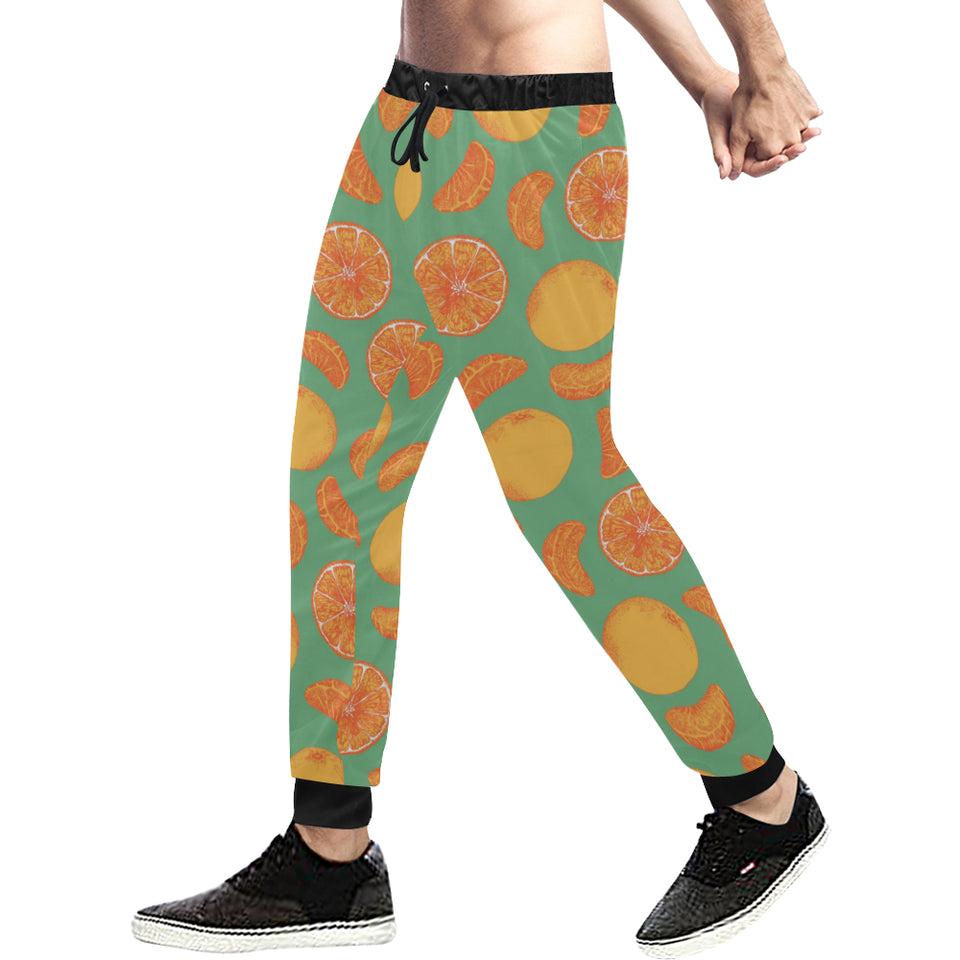 orange fruit pattern green background Unisex Casual Sweatpants
