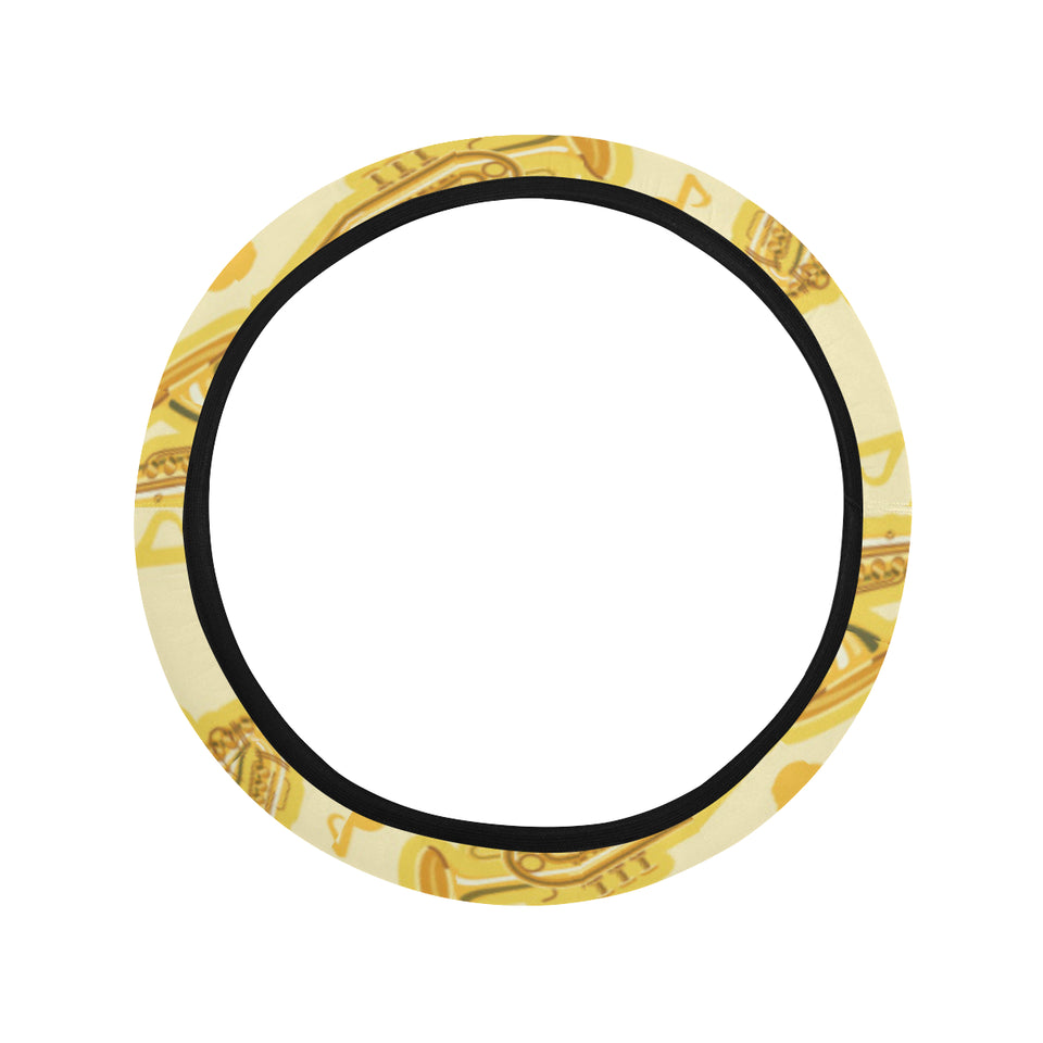 Saxophone cornet pattern yellow background Car Steering Wheel Cover