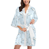 Dolphin blue striped background Women's Short Kimono Robe