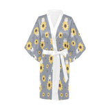 Cute hamster sunflower pattern background Women's Short Kimono Robe