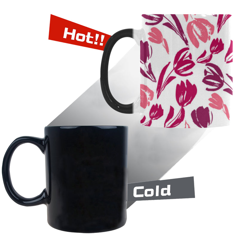 pink sketch tulip pattern Morphing Mug Heat Changing Mug