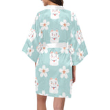 Maneki neko cat sakura Women's Short Kimono Robe
