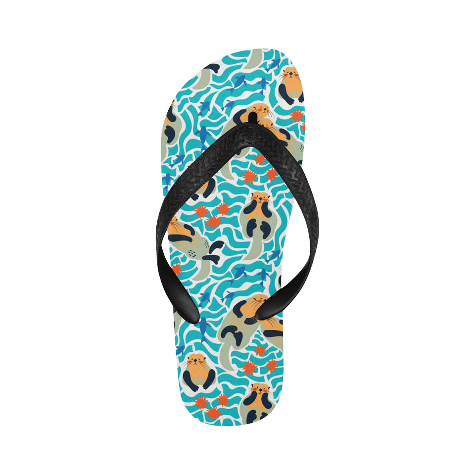 Cute sea otters fishe sea urchin pattern Unisex Flip Flops