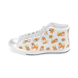 Brown pomeranian pattern Men's High Top Canvas Shoes White