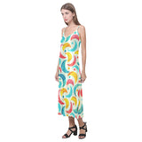 Colorful moon pattern V-Neck Open Fork Long Dress