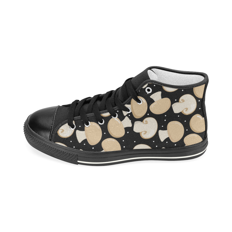 Champignon mushroom pattern Women's High Top Canvas Shoes Black