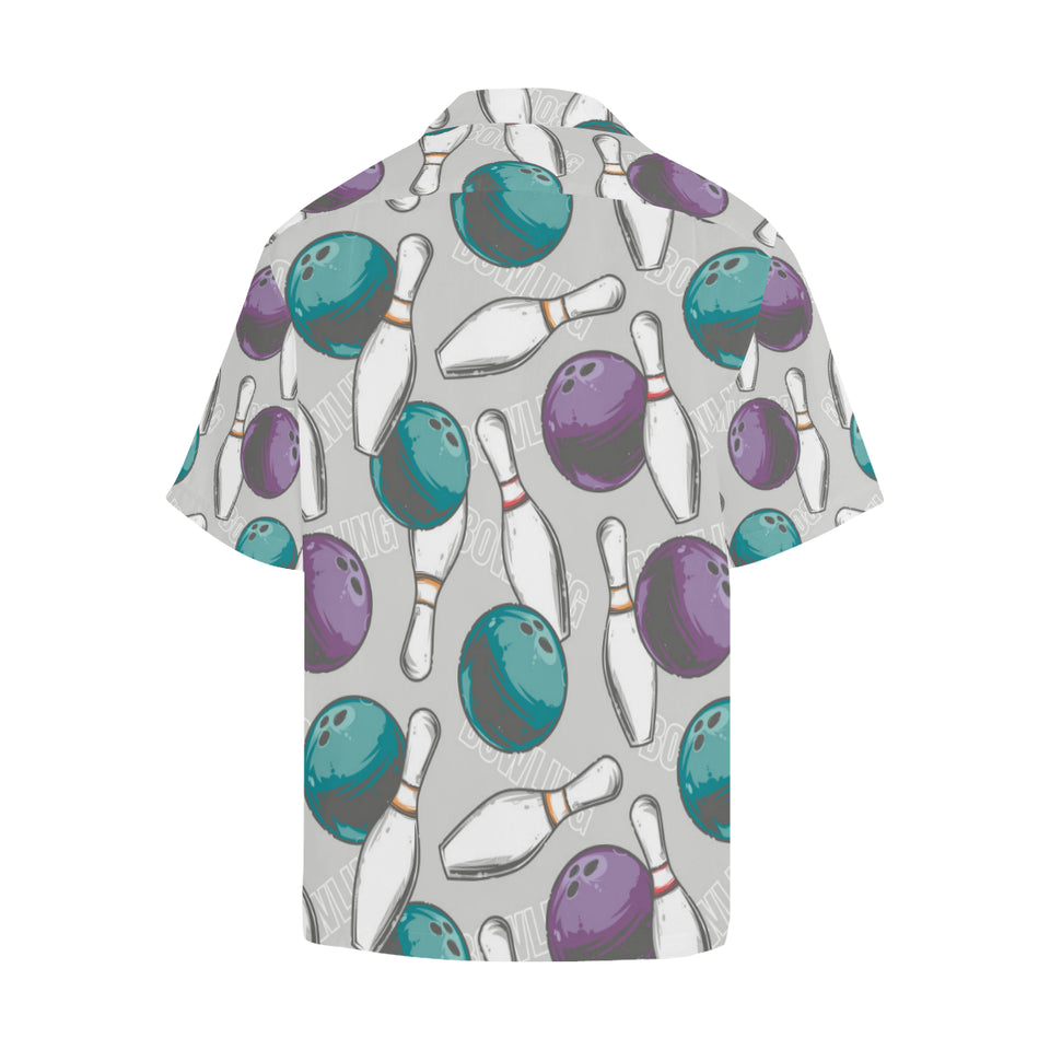Bowling ball and pin gray background Men's All Over Print Hawaiian Shirt