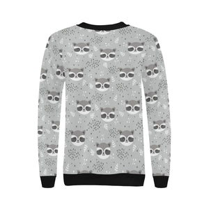 Cute raccoons leaves dot Women's Crew Neck Sweatshirt