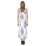 lavender flower design pattern V-Neck Open Fork Long Dress