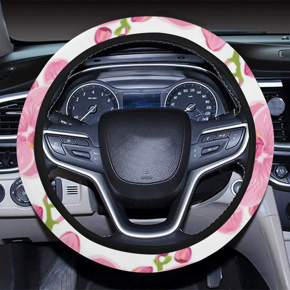 pink purple orchid pattern background Car Steering Wheel Cover