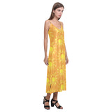 Sun orange background V-Neck Open Fork Long Dress